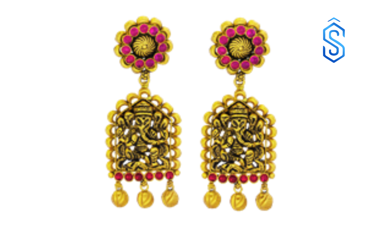 Ganesha-Inspired Antique Gold Earrings
