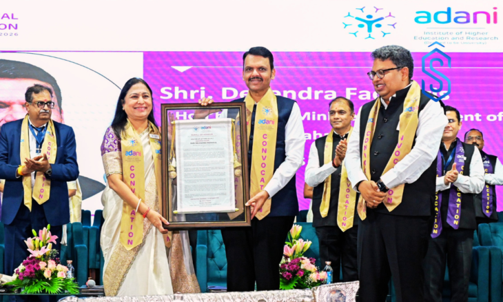 Adani of the Adani Institute of Higher Education and Research - Chief Minister Devendra Fadnavis conferred with honorary D.Litt. degree by Chancellor Dr. Preeti