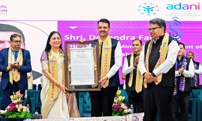 Adani of the Adani Institute of Higher Education and Research - Chief Minister Devendra Fadnavis conferred with honorary D.Litt. degree by Chancellor Dr. Preeti